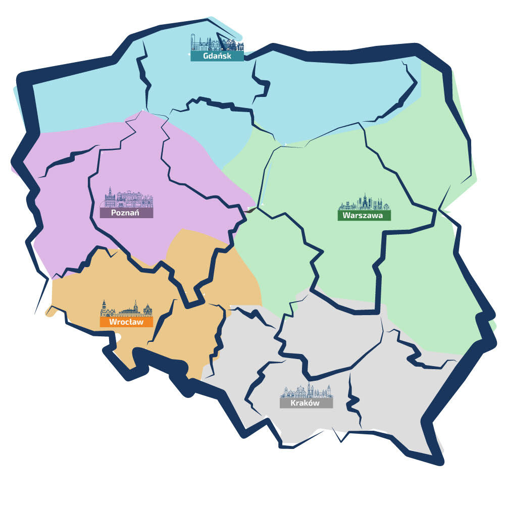 mapa Polski biura regionalne TPI